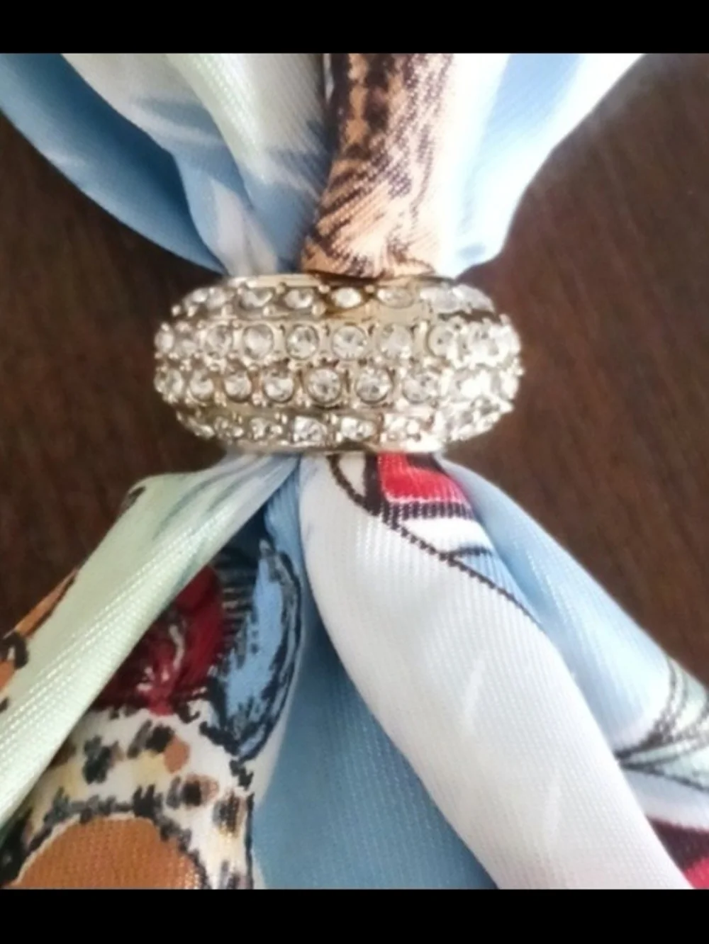 Godiva Gold Tone Crystal Rhinestone Pave Dome Sliding Scarf Holder Ring Charm